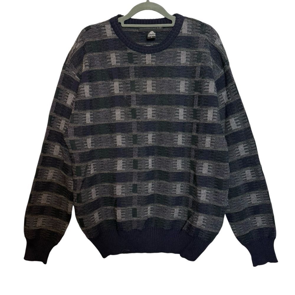 Metropolitan View Pure New Wool Sweater Mens L Geometric Dark Academia